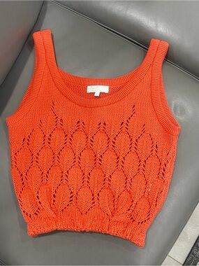 Orange Knit Cropped Ta Top